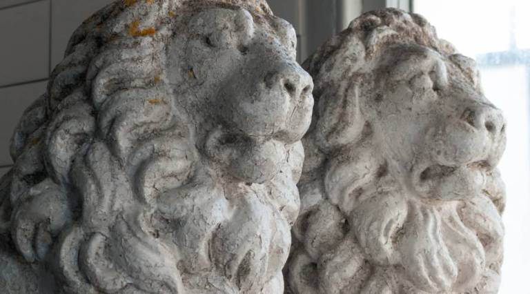 Pair of composite stone lions