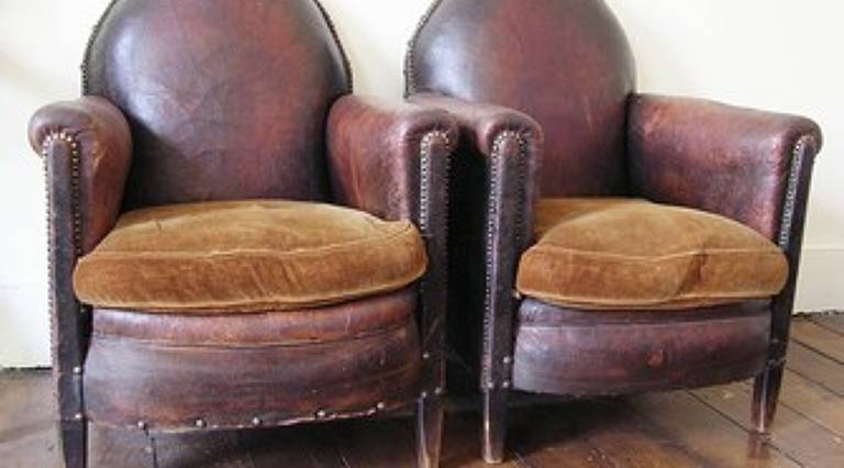 Pair leather armchairs