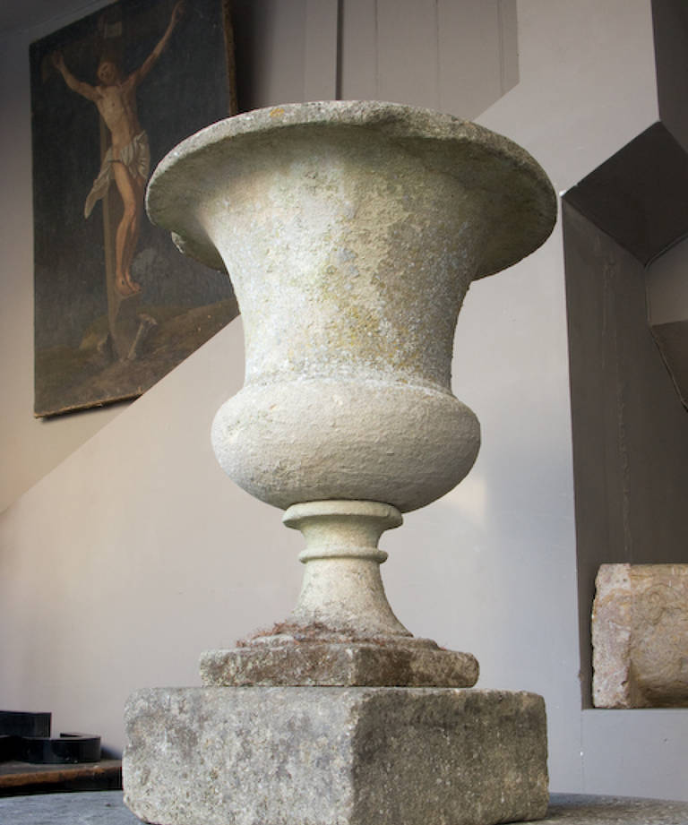 Carved stone urn