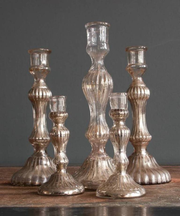 Glass silvered candlesticks
