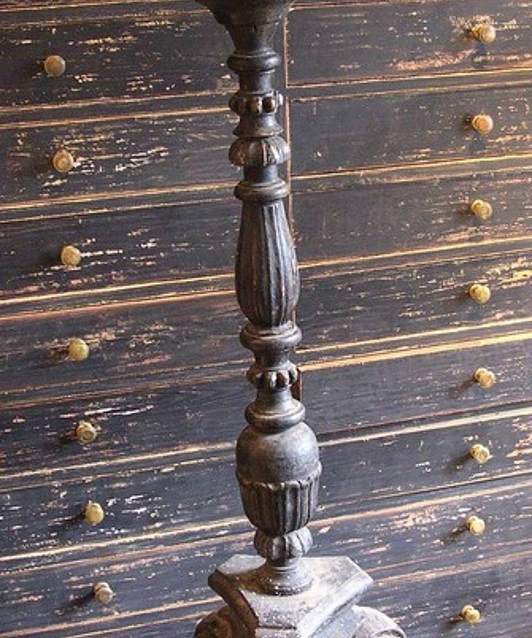 Pair 17th century carved wooden candelsticks