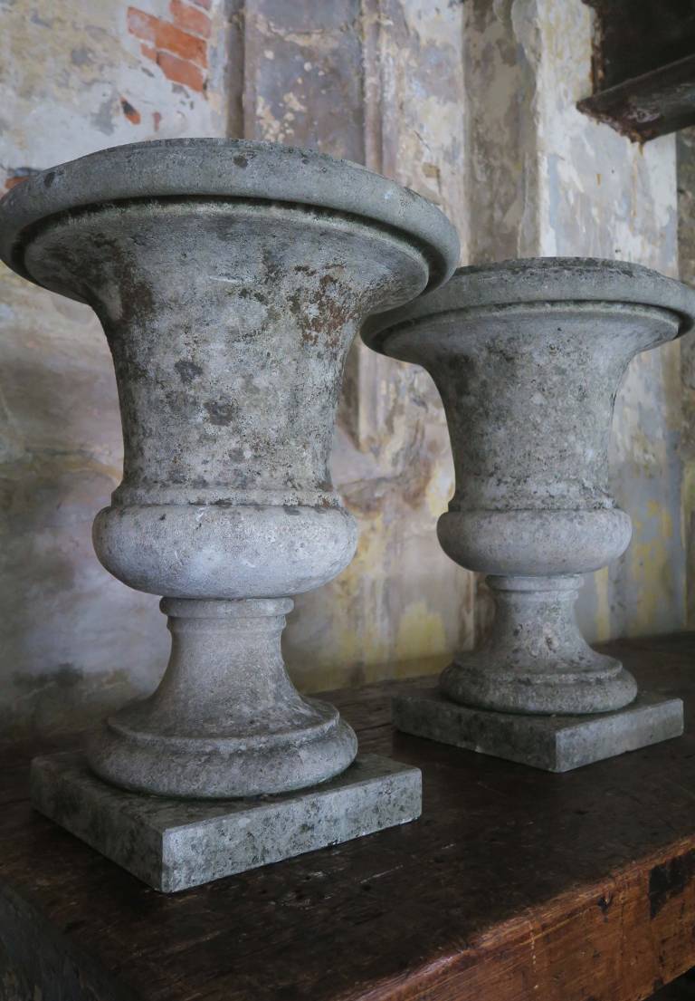 Pair 19th century stone urns