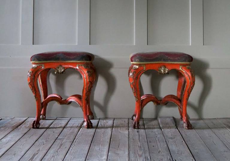Pair of Venetian stools, circa 1720, Italy.