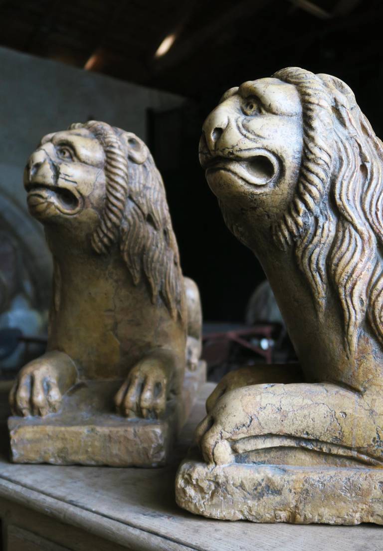 Pair of Marble Lions, circa 1850, Italy