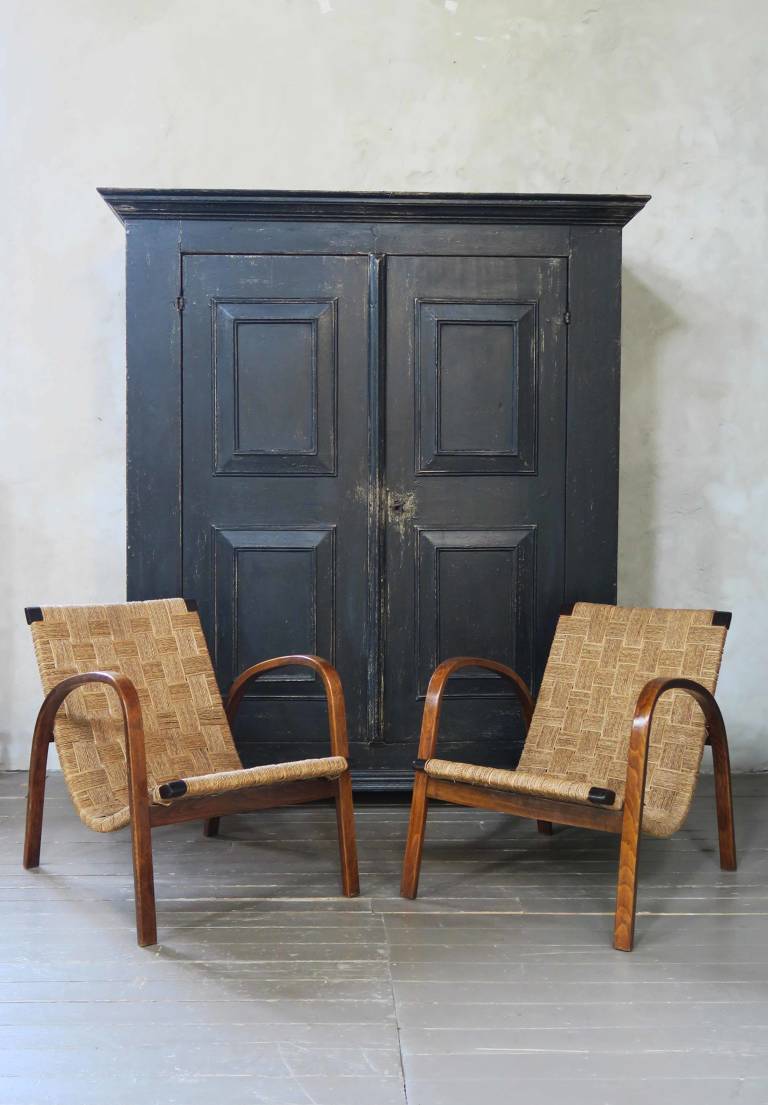Pair Rattan/Beech Chairs, c1940, Italy