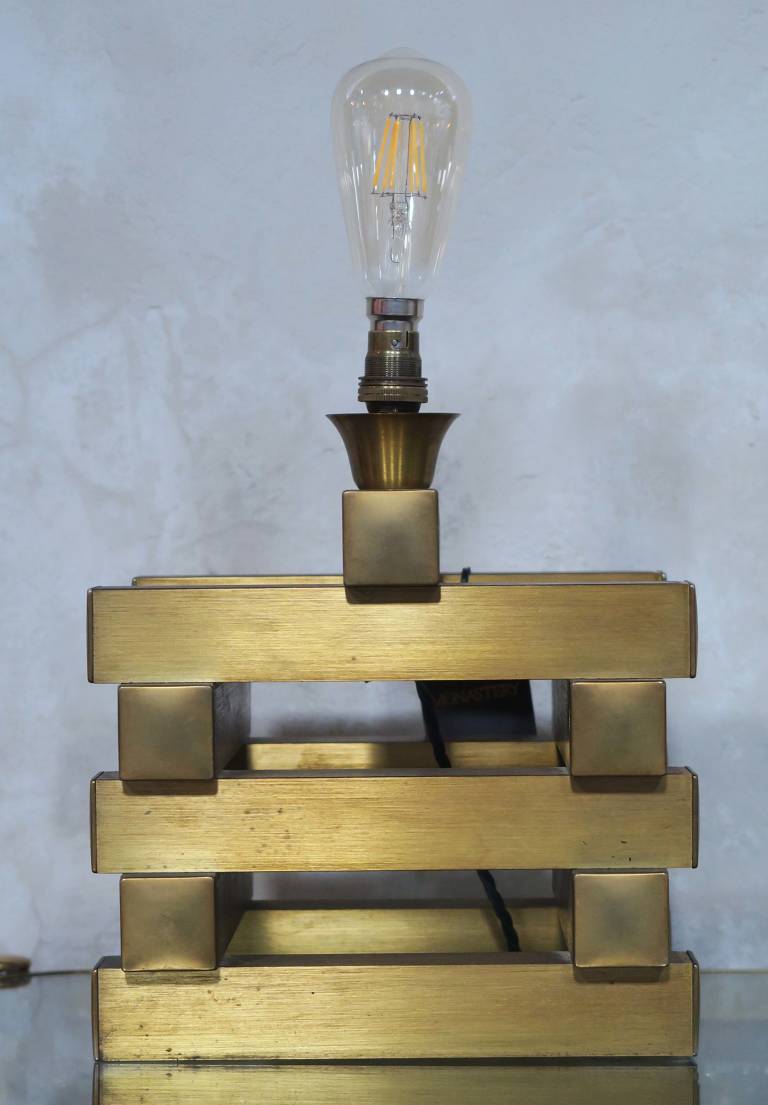 Brass lattice cube lamp, c1970, Italy