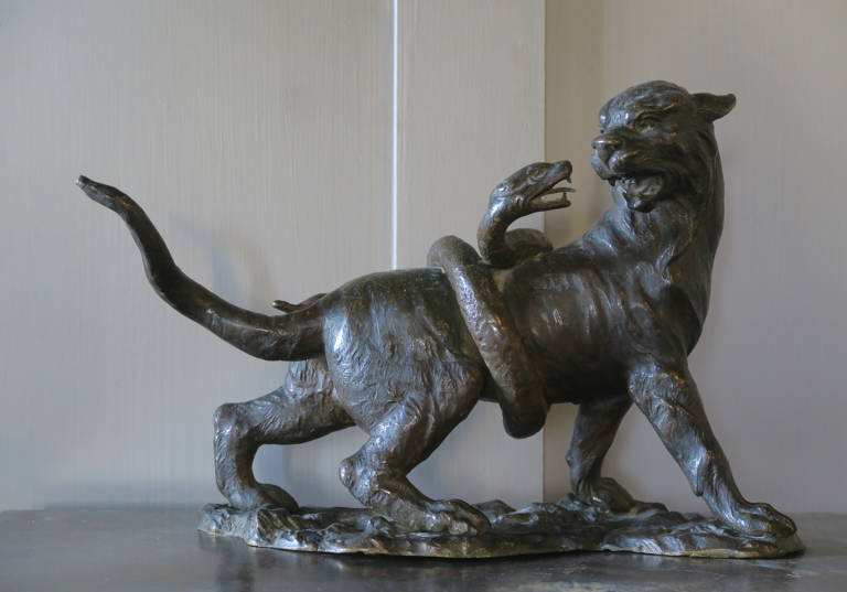 Bronze Panther & Snake Ornament, c1930, Italy