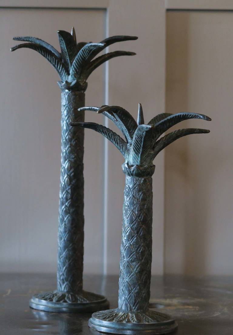 Pair Bronze Candle Sticks, c1960, Italy