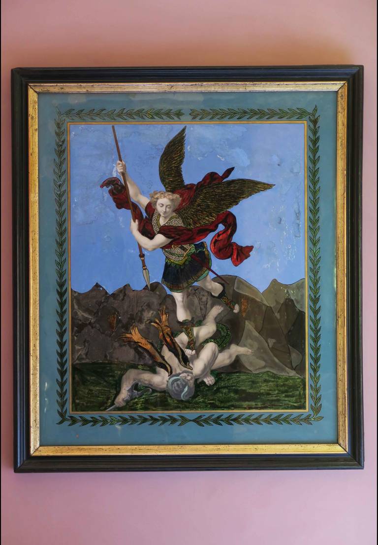 Glass Painting of St Michael, 19C, Spain