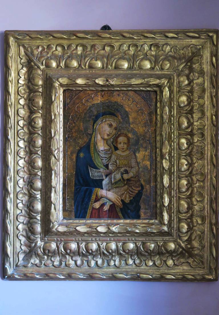Madonna & Child Icon in 17C gilt frame, Italy