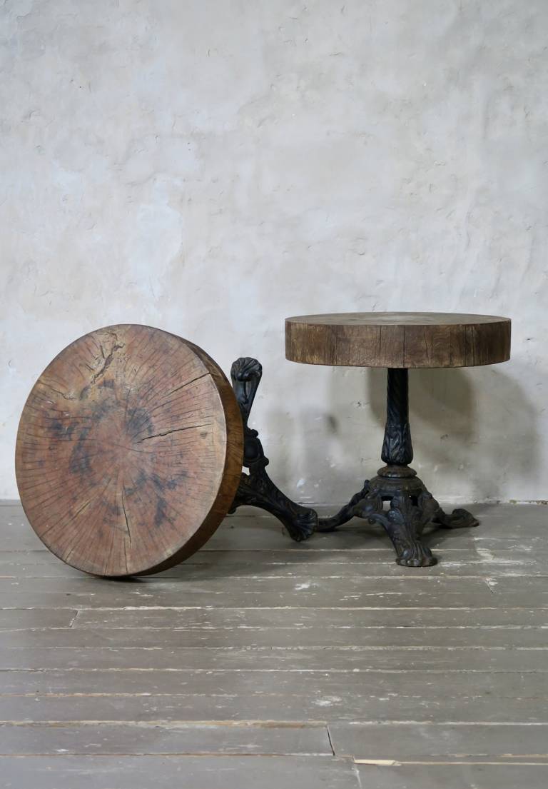 Hardwood top stool/table with cast iron base