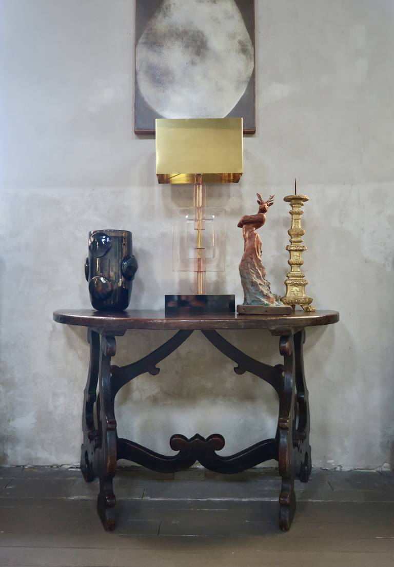 Pair of walnut console tables, 17C, Italy