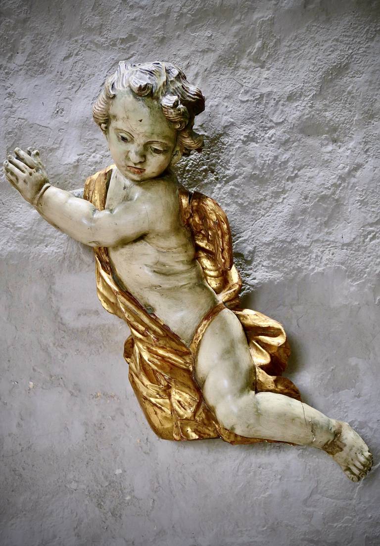 Pair of carved wood lacquered cherubs c. 1700