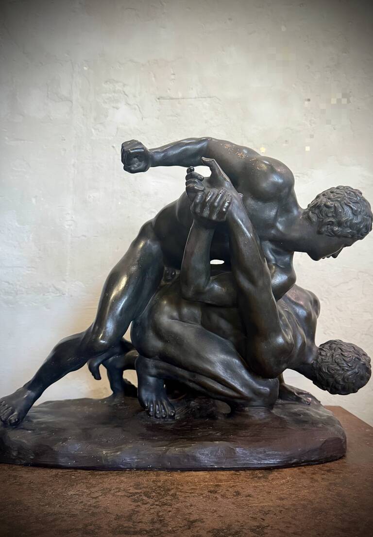 Terracotta sculpture;The Wrestlers,19c Italy