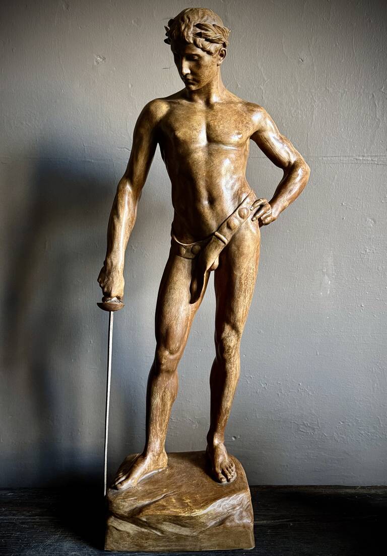 Terracotta sculpture of a Fencer, 1920, Italy