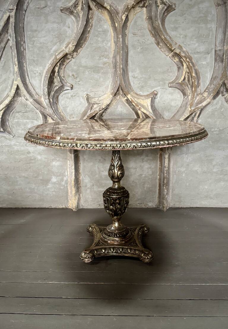 Silver leaf table, marble top, c1920, Italy