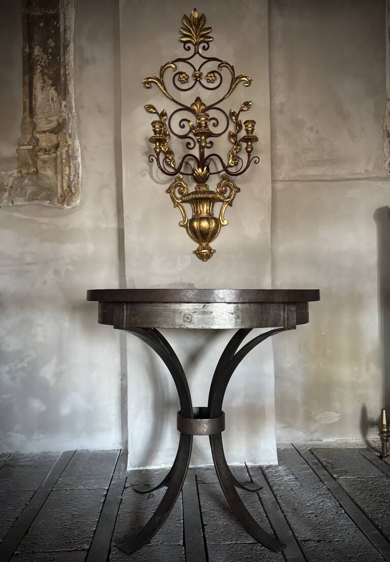 Steel & coloured glass table, c1960, France