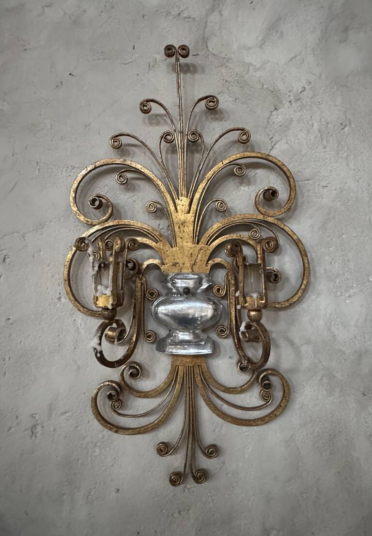 Pair iron gilt sconces, circa 1950, Italy