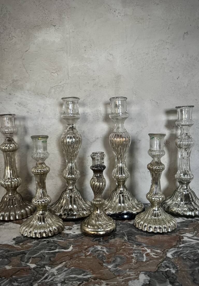 Mercury glass candlesticks, 19th C, France