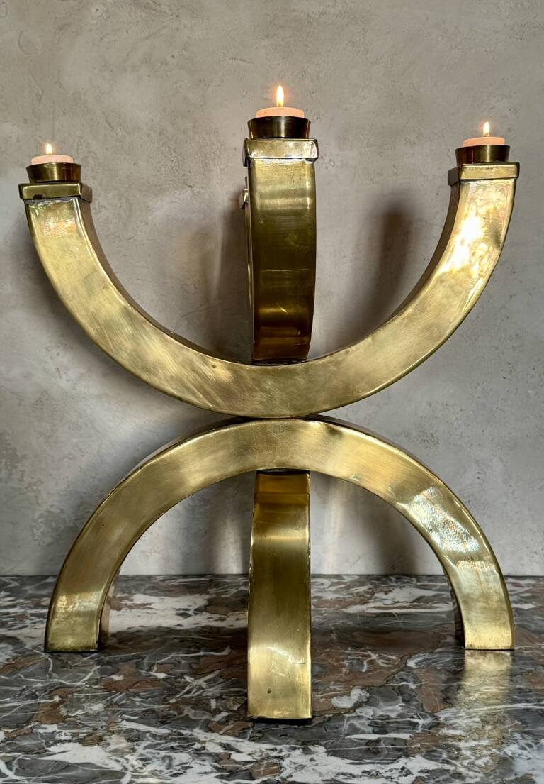 Brutalist brass candle stand, circa 1970