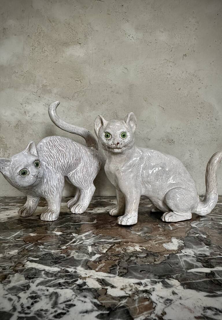 Pair Glazed Terracotta Salon Cats, circa 1900